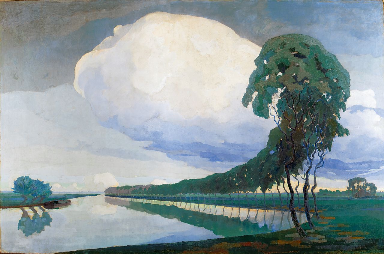 Smorenberg D.  | Dirk Smorenberg, Trees along a waterway, oil on canvas 124.5 x 196.4 cm, signed l.r. and executed ca. 1915-1916