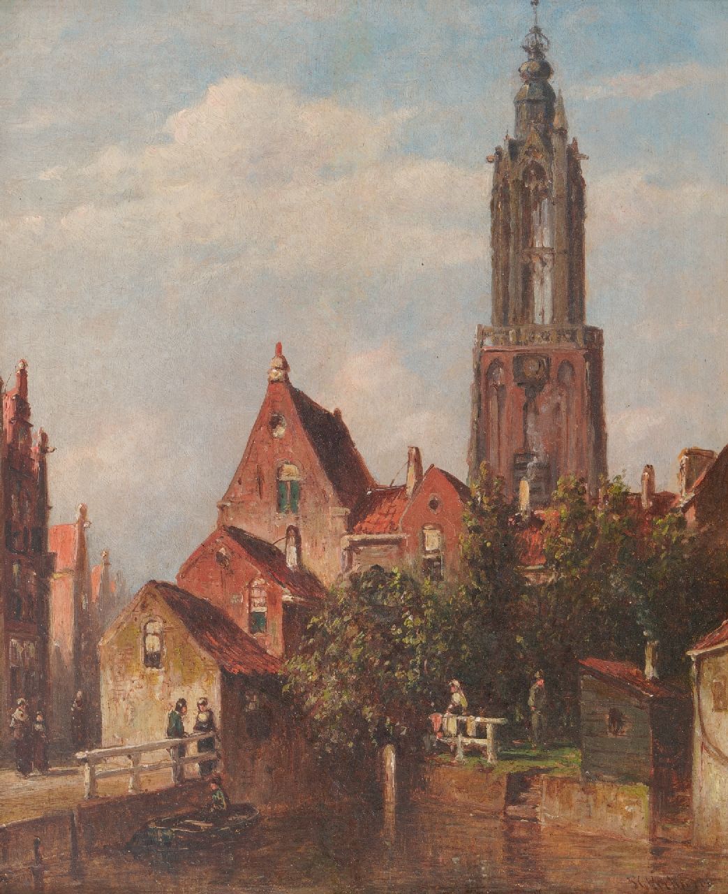 Vertin P.G.  | Petrus Gerardus Vertin | Paintings offered for sale | A town view with the 'Onze Lieve Vrouwe tower' in Amersfoort, oil on panel 24.0 x 19.8 cm, signed l.r.