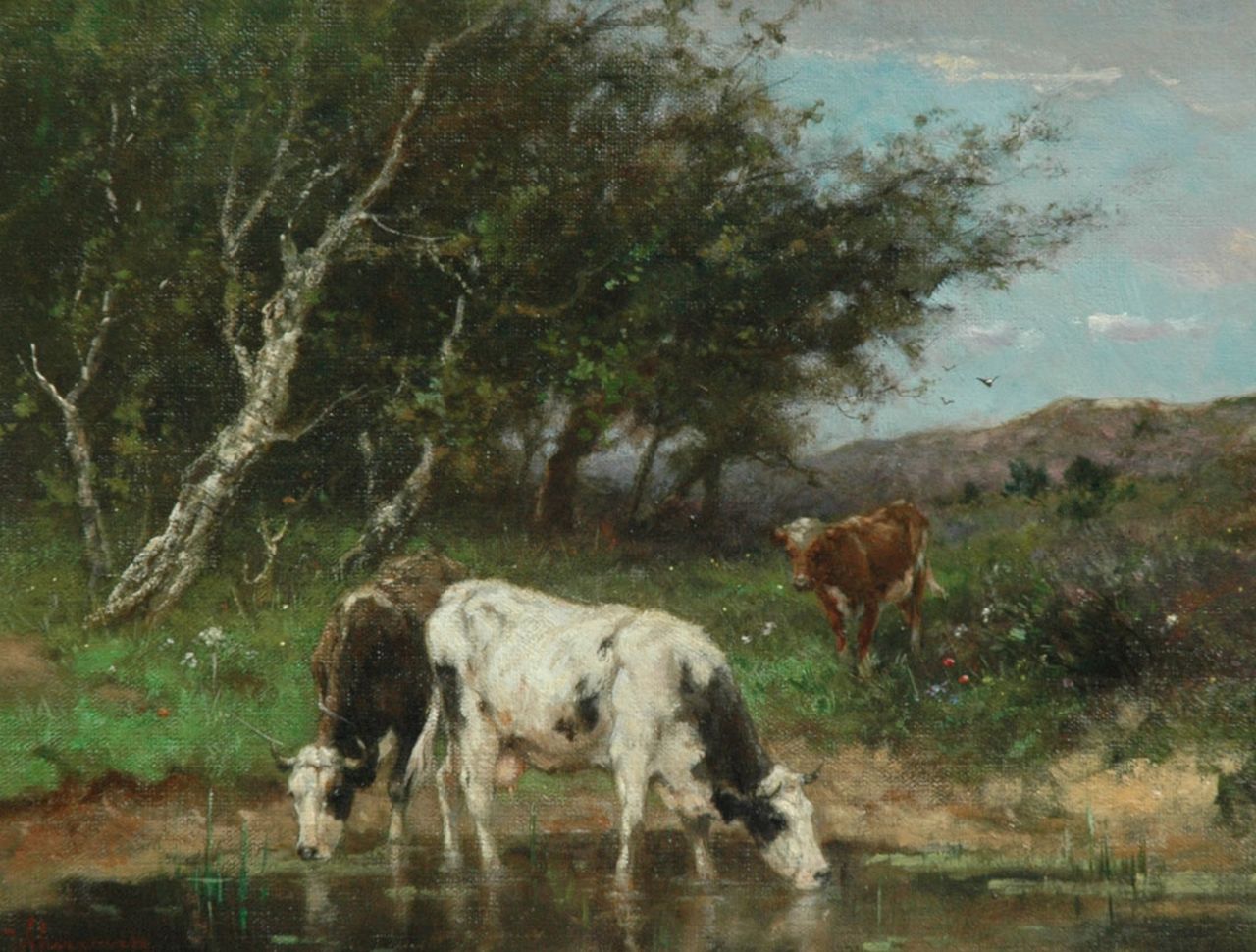 Scherrewitz J.F.C.  | Johan Frederik Cornelis Scherrewitz, Watering cows, oil on canvas 30.5 x 40.2 cm, signed l.l.