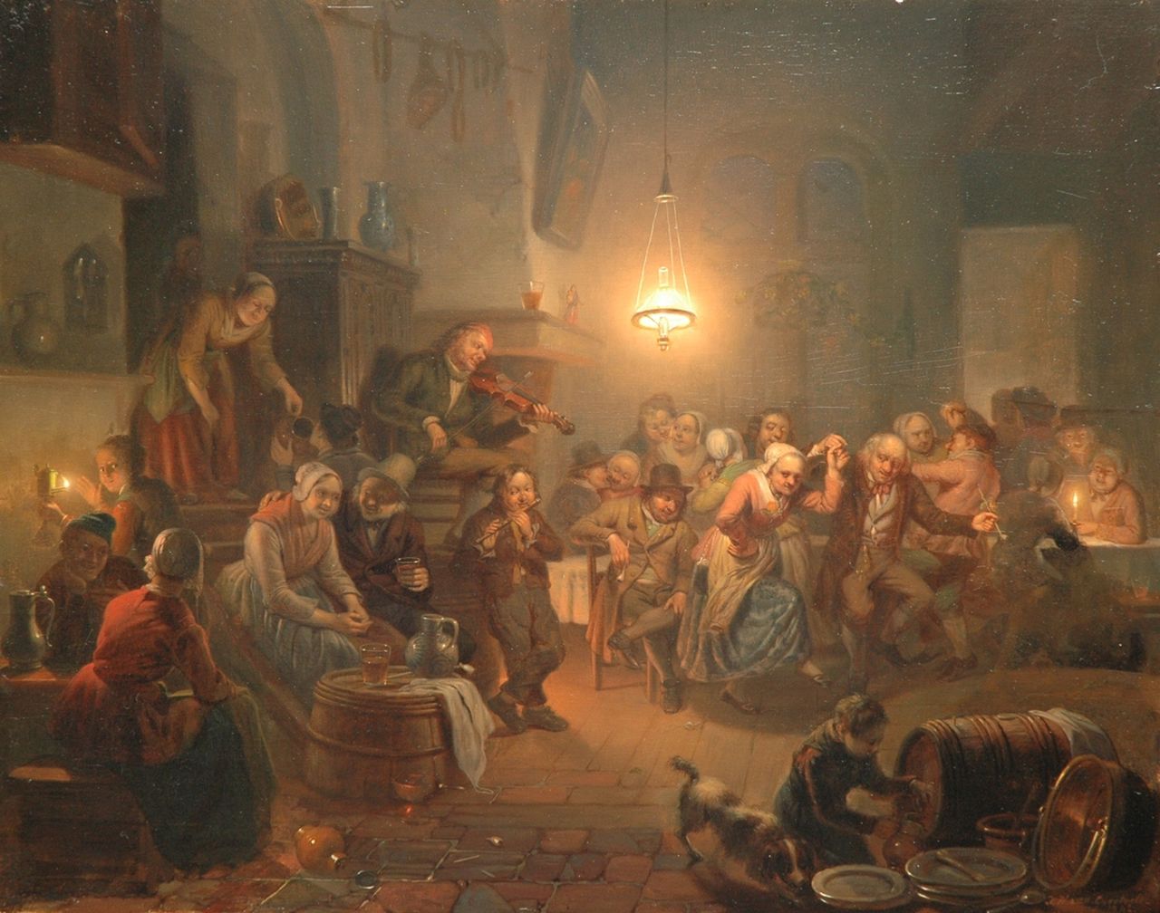 Grootvelt J.H. van | Jan Hendrik van Grootvelt, The winning dancing couple, oil on panel 47.5 x 60.0 cm, signed l.r. en verso and dated 1842 recto en verso