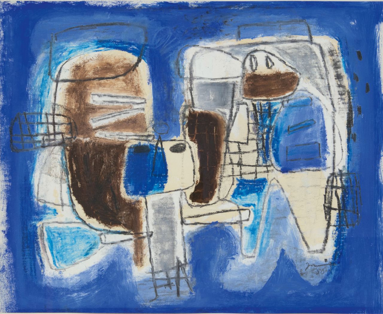 Nanninga J.  | Jacob 'Jaap' Nanninga | Watercolours and drawings offered for sale | Composition with two figures, pencil and gouache on paper 40.0 x 50.0 cm, signed l.r. and dated '58