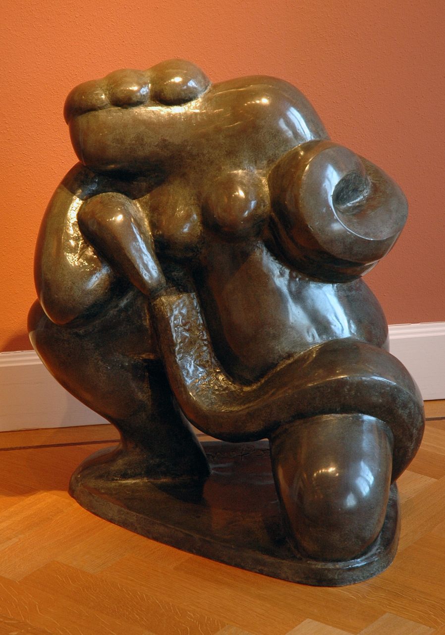 Jonk N.  | Nicolaas 'Nic' Jonk, Eva and the snake II, bronze 62.0 x 49.0 cm, signed in the base and dated 1974