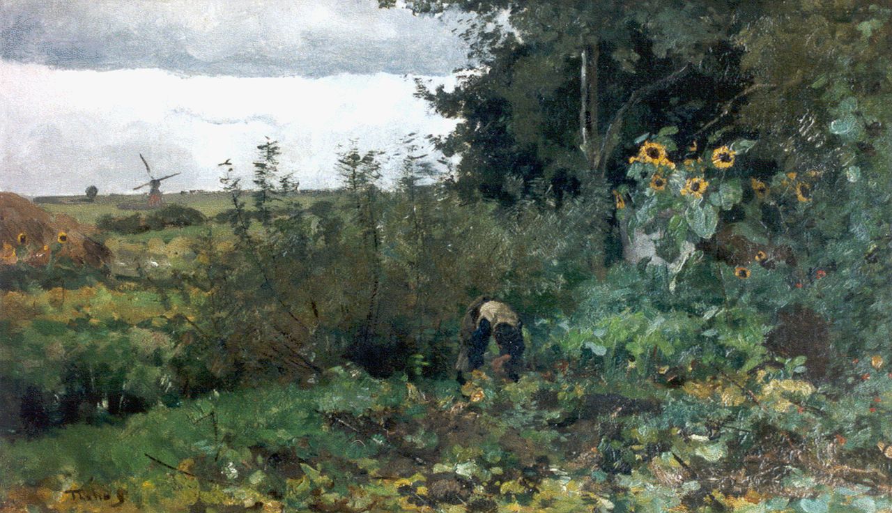 Tholen W.B.  | Willem Bastiaan Tholen, The vegetable garden, oil on panel 29.1 x 49.2 cm, signed l.l.