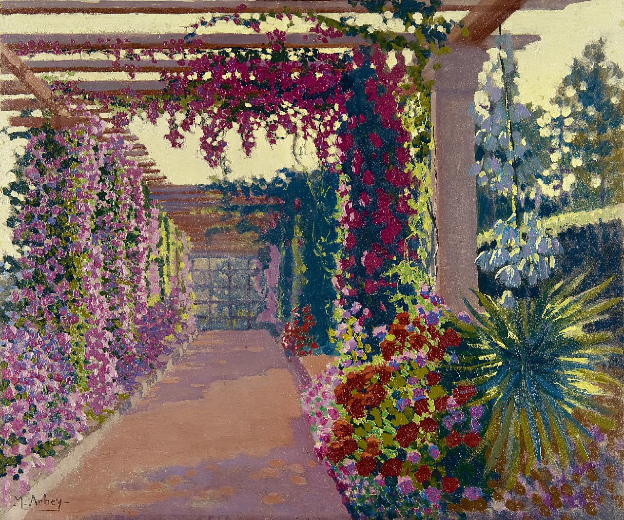 Arbey M.  | Mathilde Arbey, Pergola at dusk, cote de l'Estérelle, oil on panel 45.5 x 54.9 cm, signed l.l.