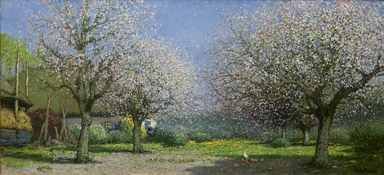 Kuijpers C.  | Cornelis Kuijpers, Blossoming orchard, oil on canvas 61.4 x 130.0 cm, signed l.r.