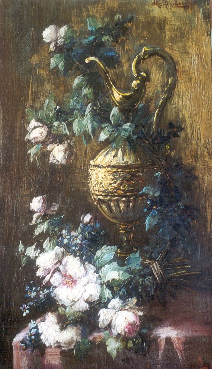 Michel Antoine Hendrickx | A still life with roses, oil on panel, 27.1 x 15.1 cm, signed u.r.