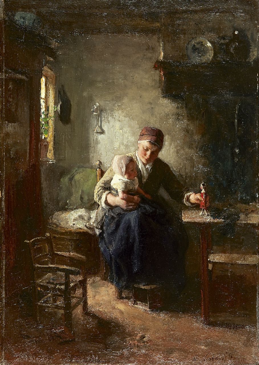 Neuhuys J.A.  | Johannes 'Albert' Neuhuys, Playing with the doll, oil on canvas 53.0 x 35.5 cm, signed l.r. and dated '91