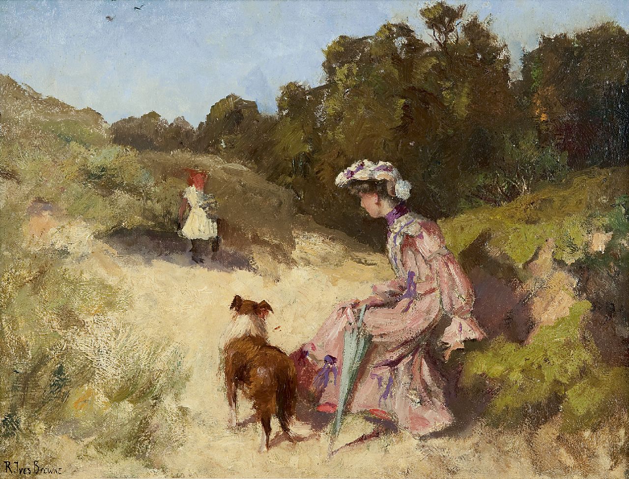 Ives Browne R.  | Robert Ives Browne, A summer day in the dunes, oil on canvas laid down on board 34.2 x 46.0 cm, signed l.l.