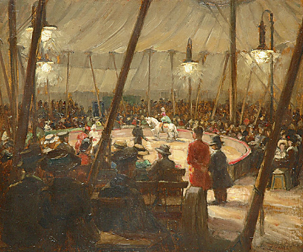 Böcher A.  | August Böcher, At the circus, oil on panel 42.6 x 50.0 cm, signed l.r.