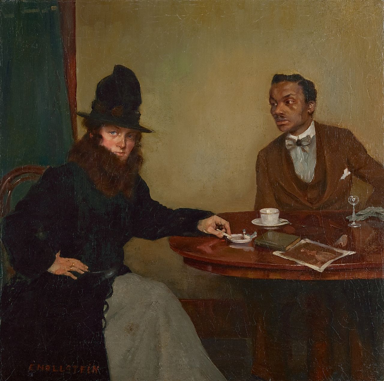 Hollstein E.  | Erwin Hollstein, Café, Paris, oil on canvas 51.8 x 51.1 cm, signed l.l.
