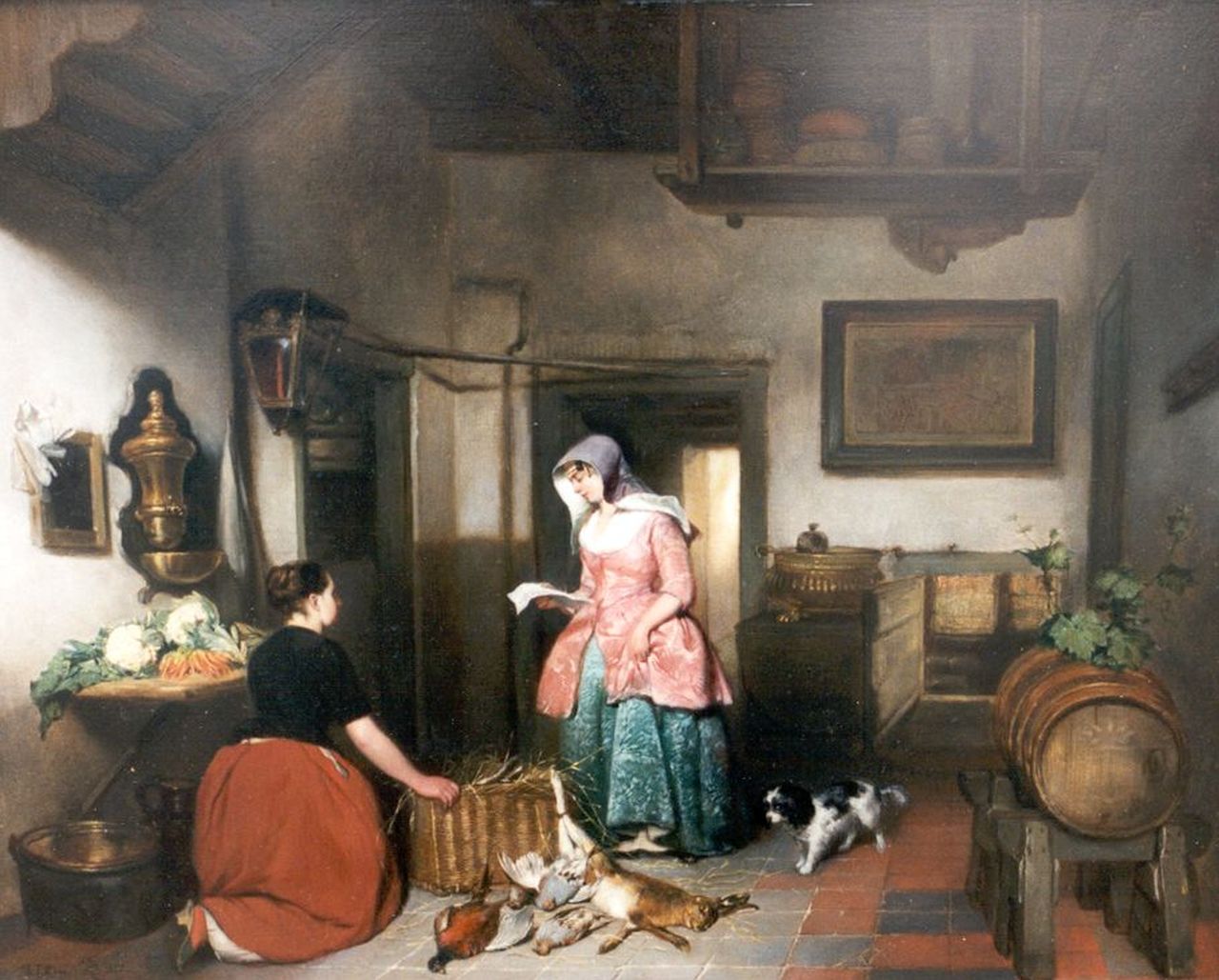 Hove H. van | Hubertus 'Huib' van Hove, The letter, oil on panel 44.2 x 56.0 cm, signed l.l. and dated 1852