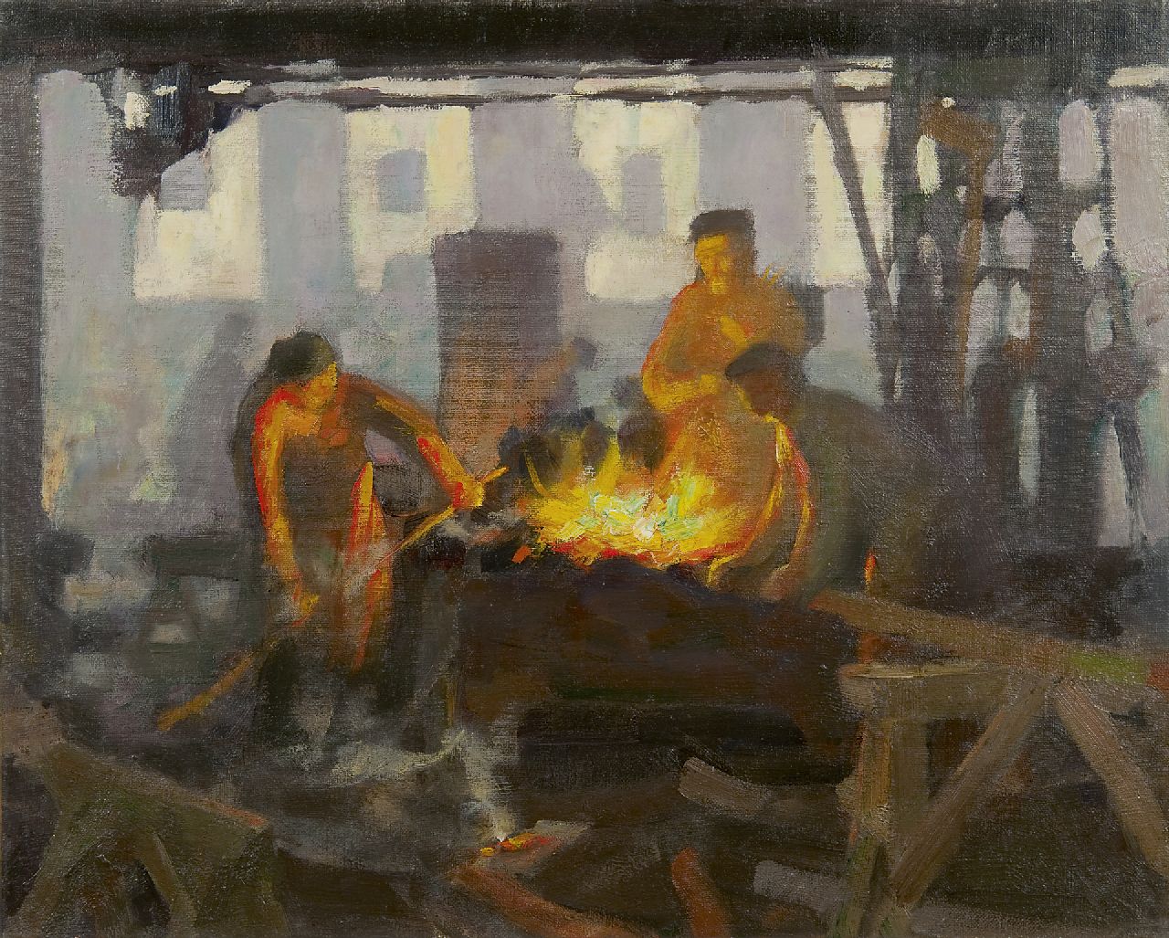 Louis Heijmans | The iron foundry Boddaert in Middelburg, oil on canvas, 40.2 x 50.2 cm