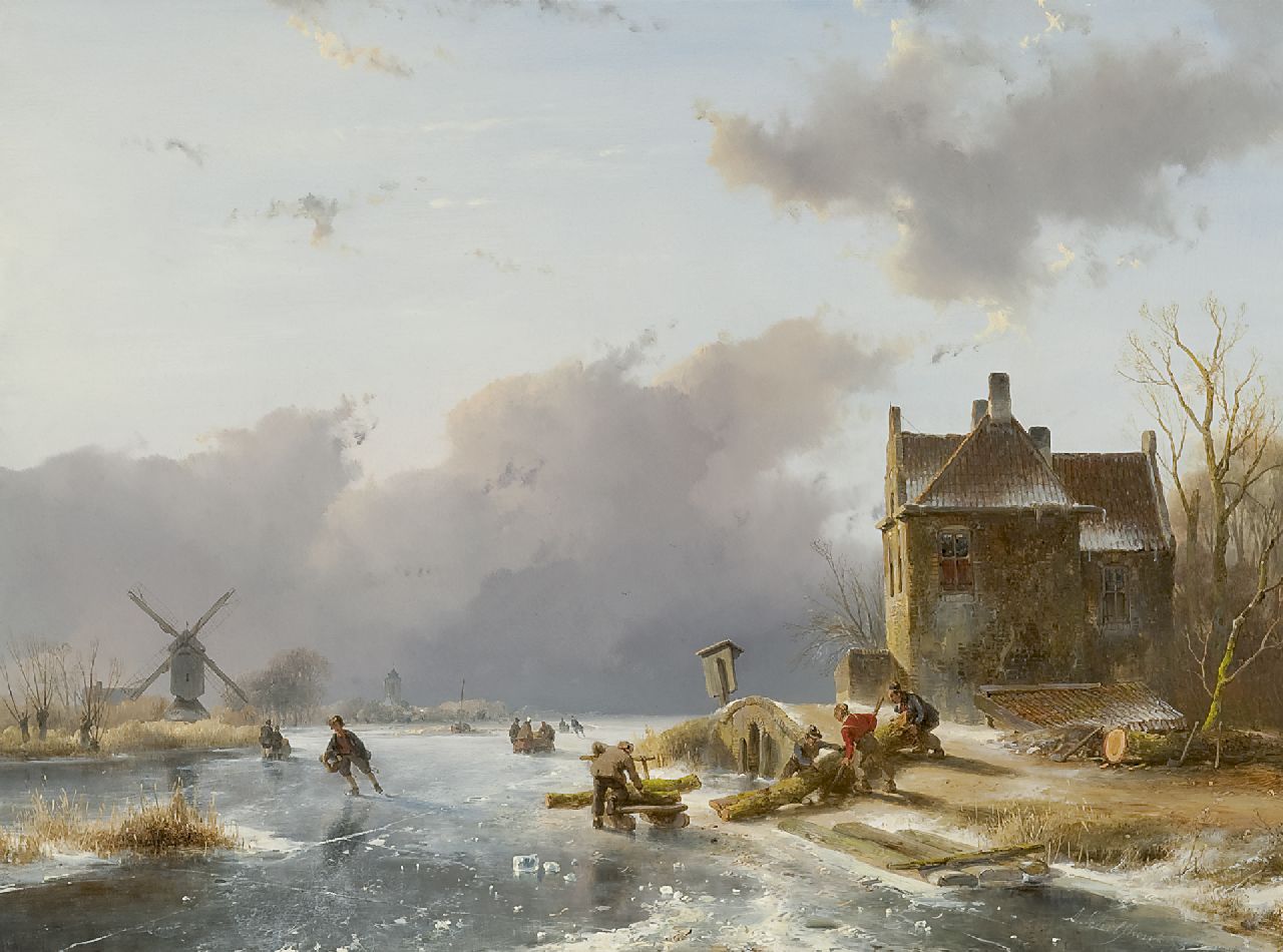 Schelfhout A.  | Andreas Schelfhout, A winter landscape with skaters, oil on panel 41.0 x 54.0 cm, signed l.r. and dated 1841