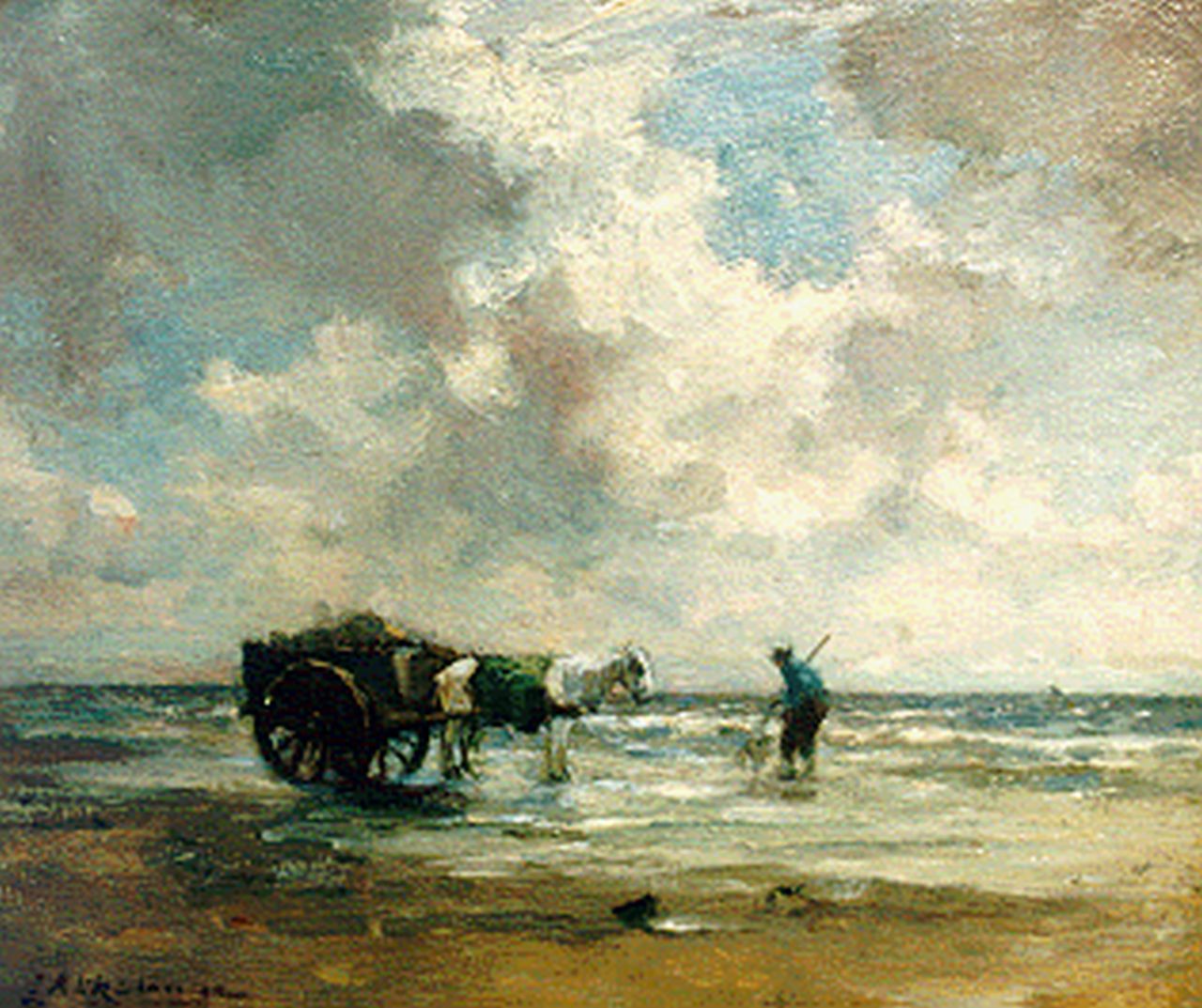 Akkeringa J.E.H.  | 'Johannes Evert' Hendrik Akkeringa, A shell-gatherer, oil on panel 19.2 x 23.2 cm, signed l.l.