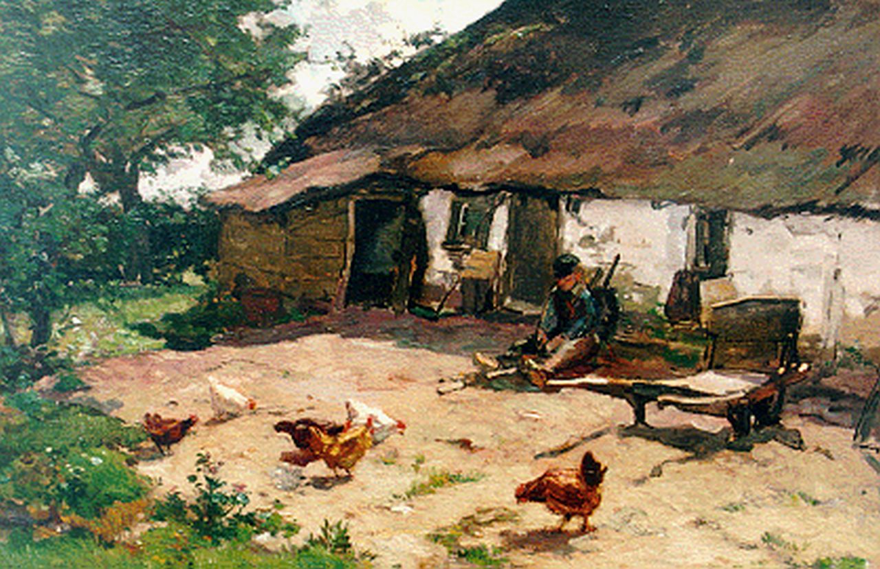 Akkeringa J.E.H.  | 'Johannes Evert' Hendrik Akkeringa, A farmyard with chickens, oil on canvas 40.0 x 62.3 cm, signed l.l.