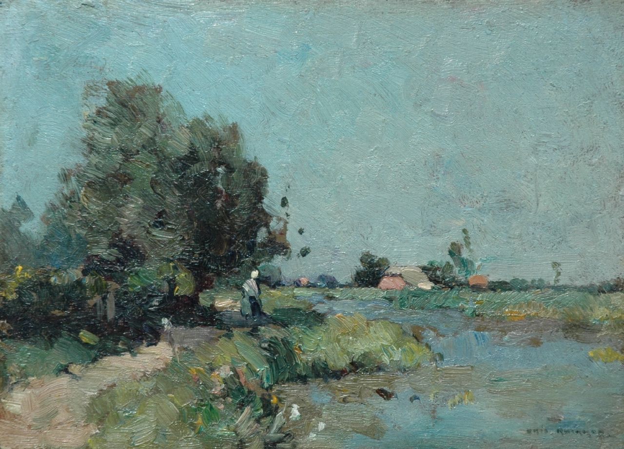 Knikker A.  | Aris Knikker, Polder scene in the summer, oil on panel 18.1 x 25.2 cm, signed l.r.