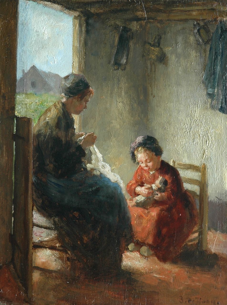 Hoog J.B. de | Johan 'Bernard' de Hoog, The doll's mummy, oil on panel 39.0 x 29.5 cm, signed l.r.