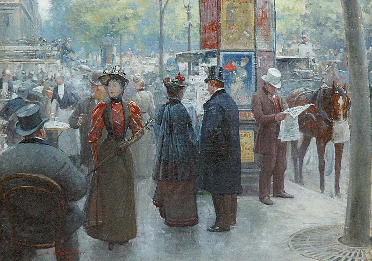 Sabattier L.R.  | Louis Rémy Sabattier, On the Boulevard des Champs Elysées, Paris, oil on panel 22.1 x 30.4 cm, signed l.l. and dated '92