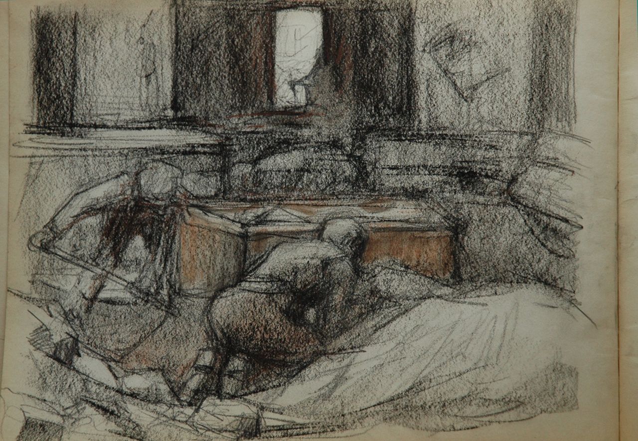 Louis Heijmans | Sketchbook with drawings of the iron foundry Boddaert, chalk on paper, 23.3 x 31.0 cm, executed ca. 1922