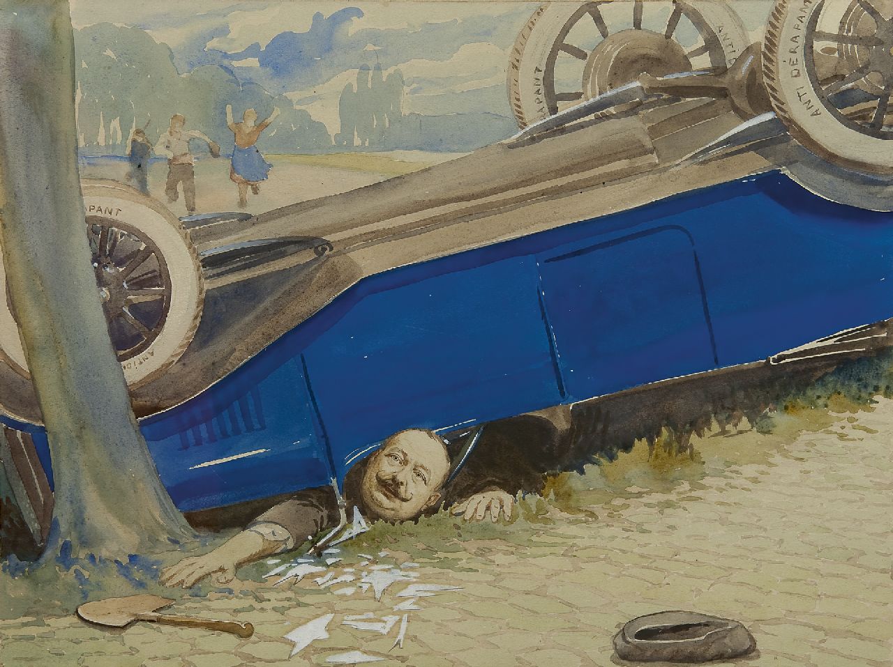 Franse School   | Franse School, Upside down in the ditch, watercolour on paper 29.8 x 40.0 cm