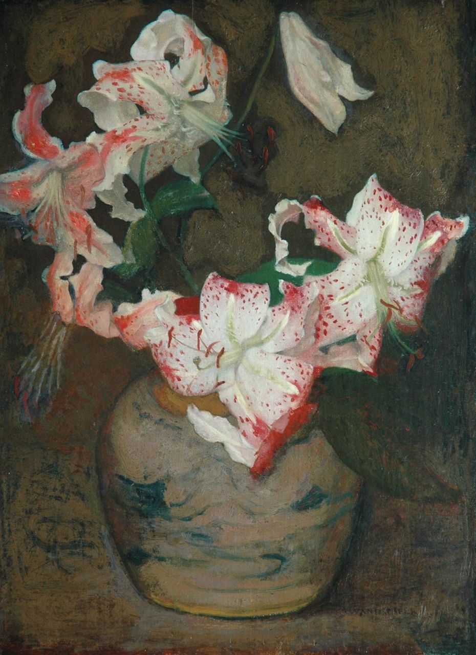 Wandscheer M.W.  | Maria Wilhelmina 'Marie' Wandscheer, A still life with Tiger Lilies, oil on panel 41.2 x 30.4 cm, signed l.r.