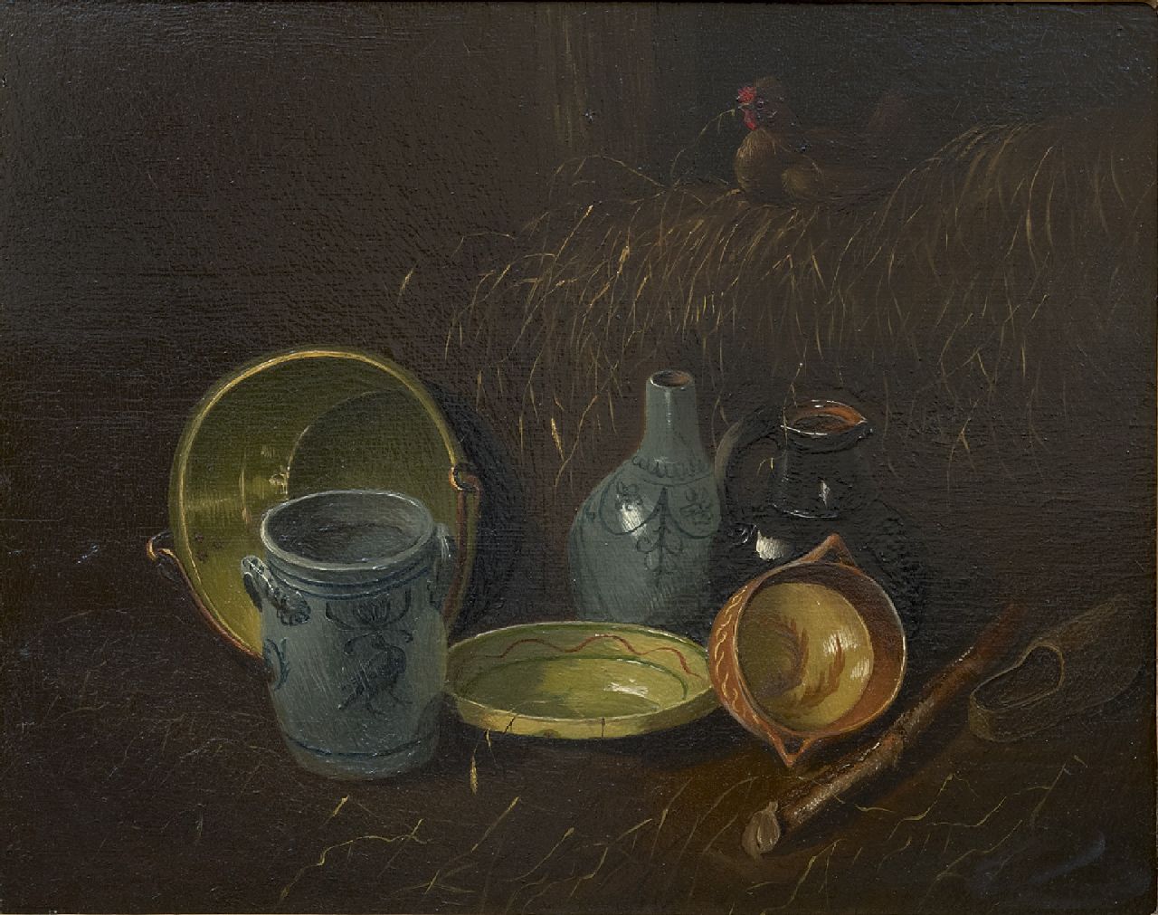 Lammers W.A.  | Wilhelm Albertus Lammers | Paintings offered for sale | A still life with kitchen attributes, oil on panel 22.4 x 28.3 cm