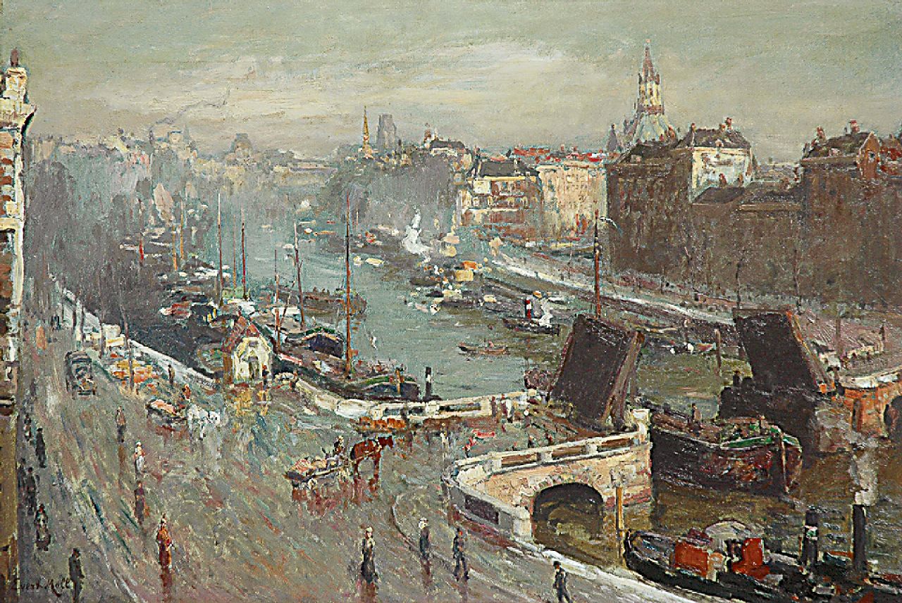 Moll E.  | Evert Moll, A sunny December morning; the Leuvehaven in Rotterdam, oil on canvas 49.9 x 74.3 cm, signed l.l.