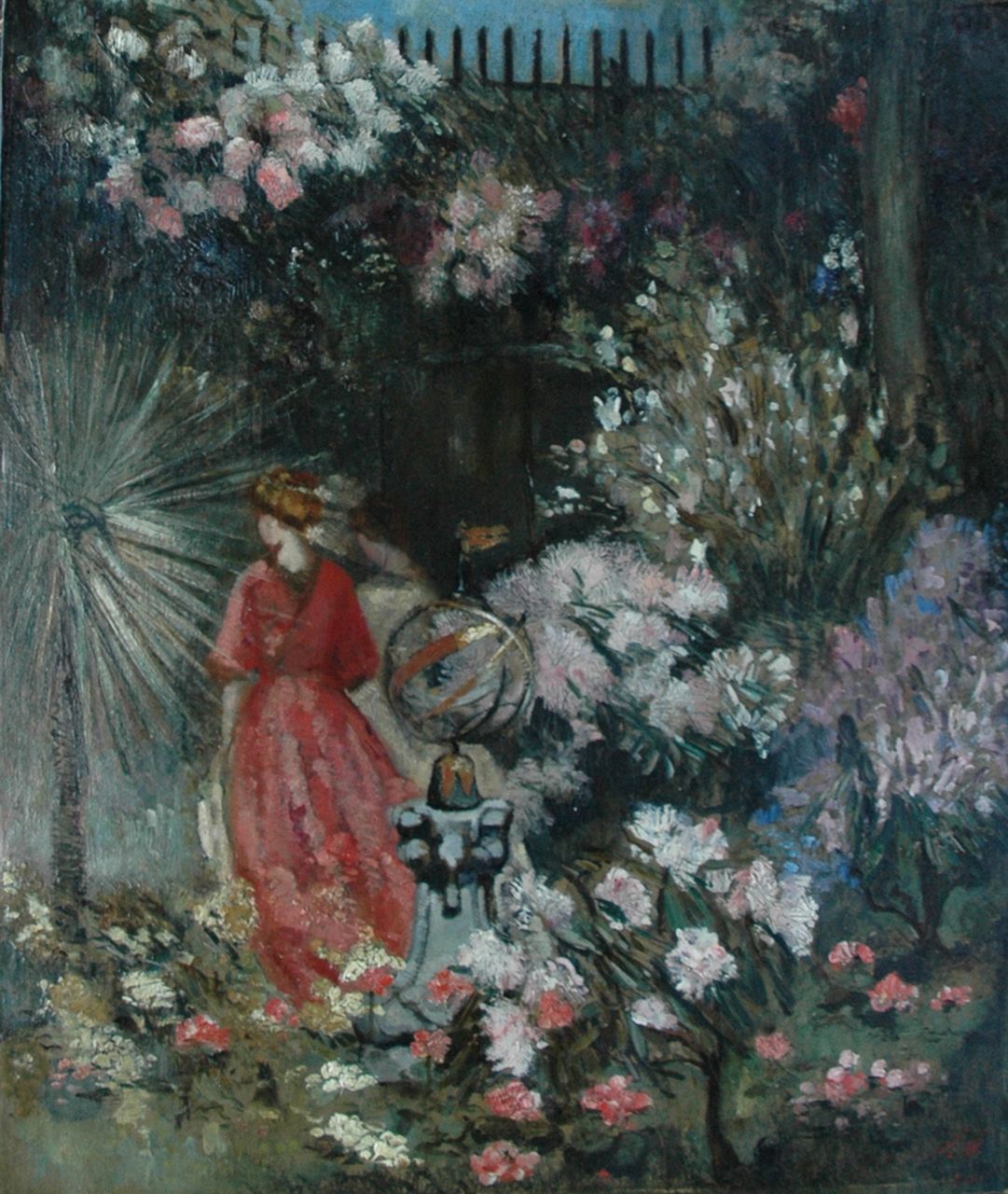 Ansingh M.E.G.  | Maria Elisabeth Georgina 'Lizzy' Ansingh, In the flower garden, oil on canvas laid down on board 54.0 x 45.8 cm, signed l.r. with initials