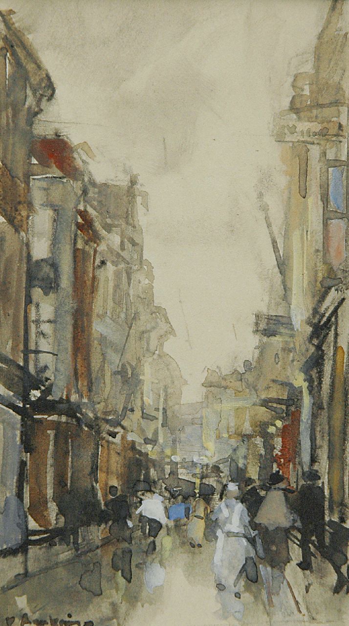 Arntzenius P.F.N.J.  | Pieter Florentius Nicolaas Jacobus 'Floris' Arntzenius, The Spuistraat, The Hague, pencil and watercolour on paper 14.0 x 8.0 cm, signed l.l. and dated 1919