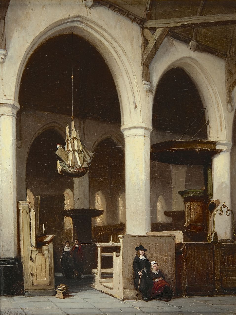 Bosboom J.  | Johannes Bosboom, Interior of the Armenkerk in Hoorn, oil on panel 42.9 x 32.7 cm, signed l.l.
