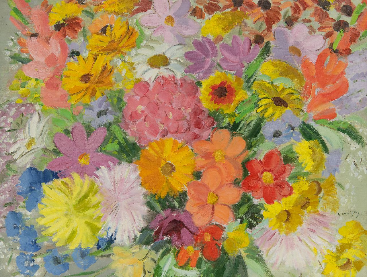 Jong G. de | Gerben 'Germ' de Jong | Paintings offered for sale | Summer flowers, oil on canvas 47.3 x 62.4 cm, signed l.r.