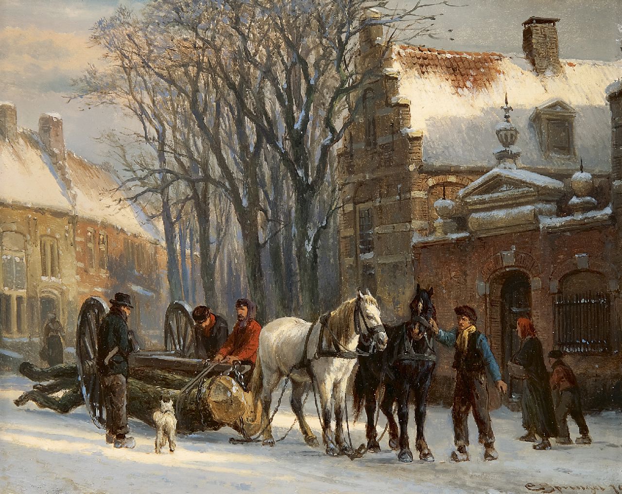 Springer C.  | Cornelis Springer, A  snowy day in the Zuiderkerkstraat, Elburg, oil on panel 19.6 x 25.2 cm, signed l.r and dated '79