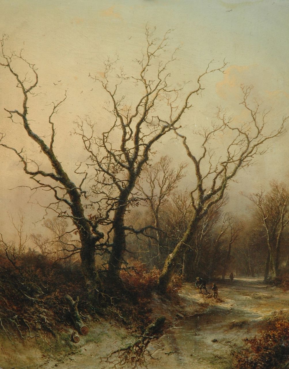 Kluyver P.L.F.  | 'Pieter' Lodewijk Francisco Kluyver, A winter landscape with wood gatherers, oil on panel 54.2 x 43.0 cm, signed l.l. and dated '68