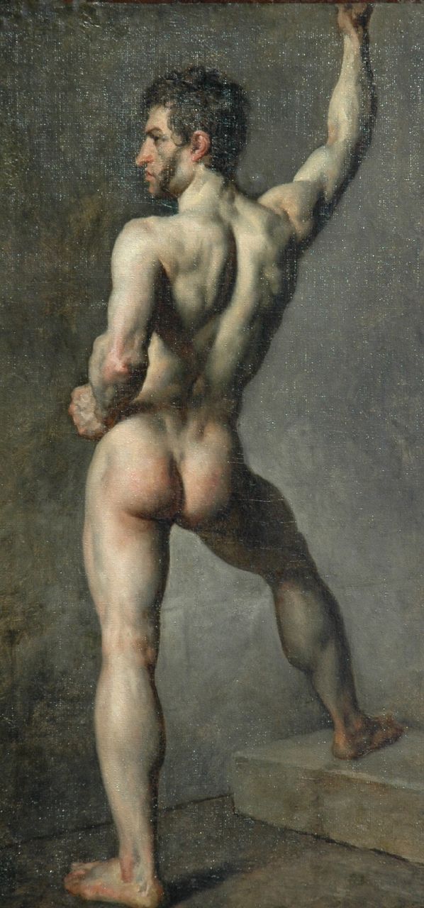 William Etty (toegeschreven aan) | Male nude, oil on canvas laid down on board, 89.8 x 43.5 cm