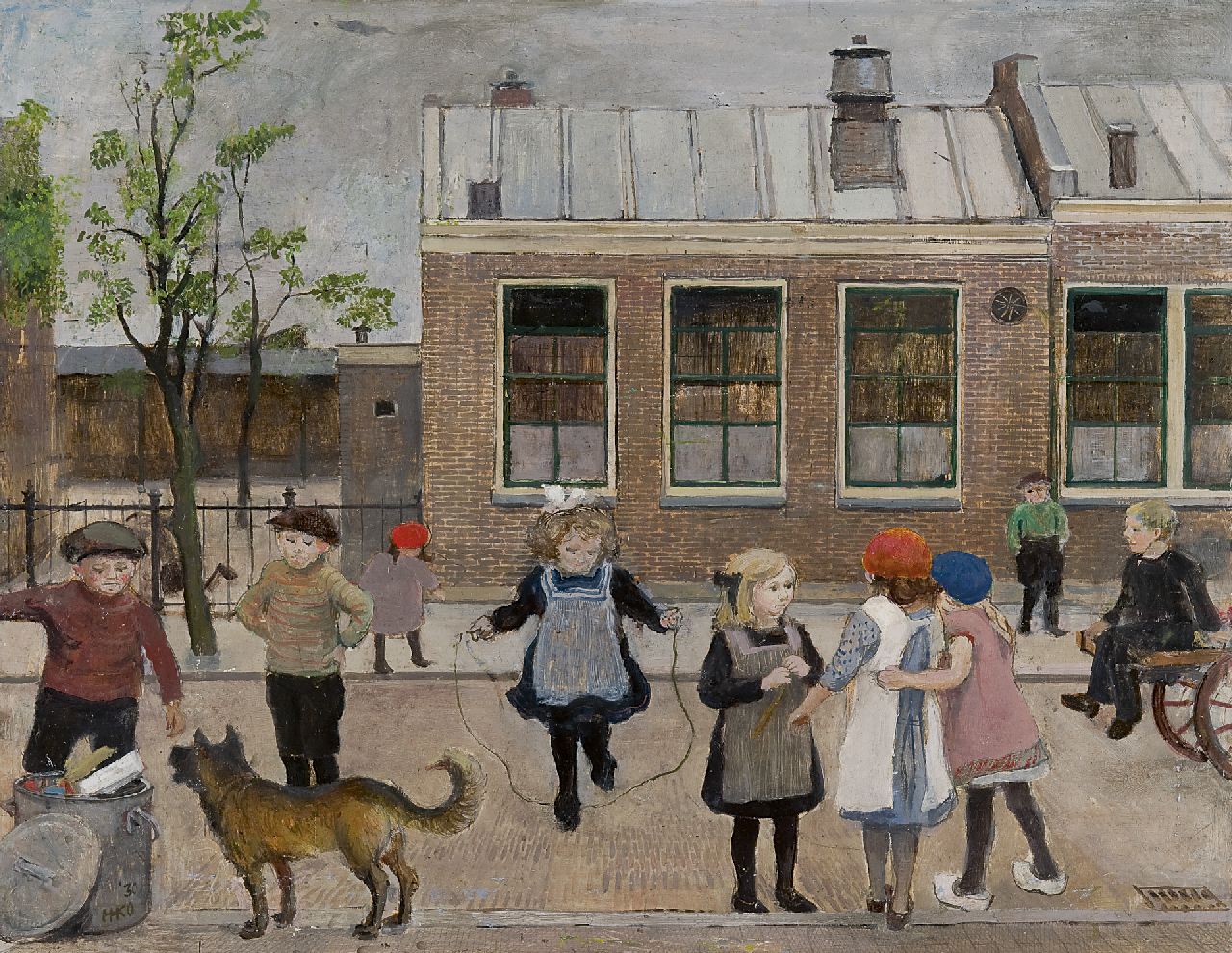 Kamerlingh Onnes H.H.  | 'Harm' Henrick Kamerlingh Onnes, The village school, Oegstgeest, oil on panel 48.1 x 61.0 cm, signed l.l. with monogram and dated '30