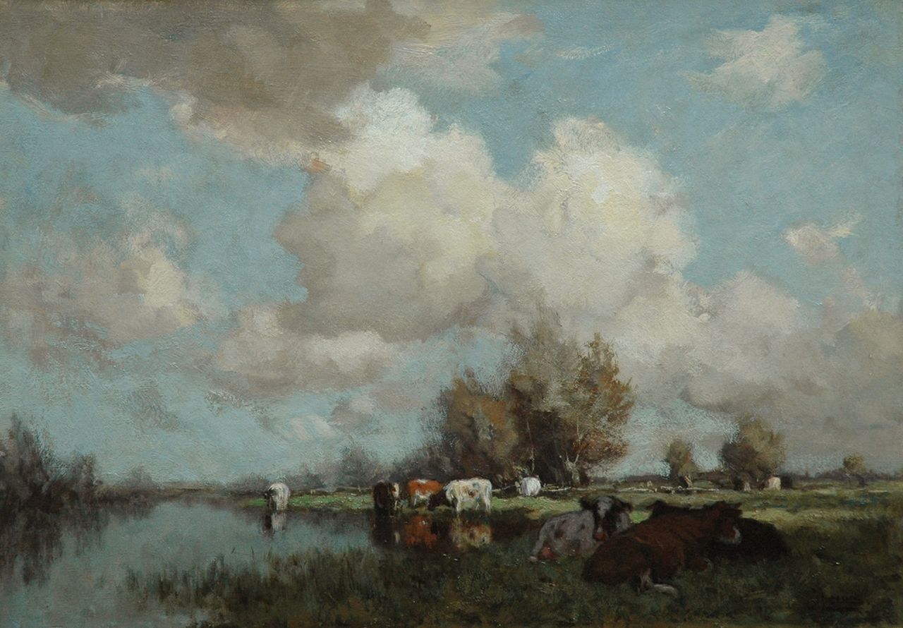 Leurs J.K.   | Johannes Karel Leurs, Cows along a river, oil on canvas 47.3 x 67.2 cm, signed l.r.