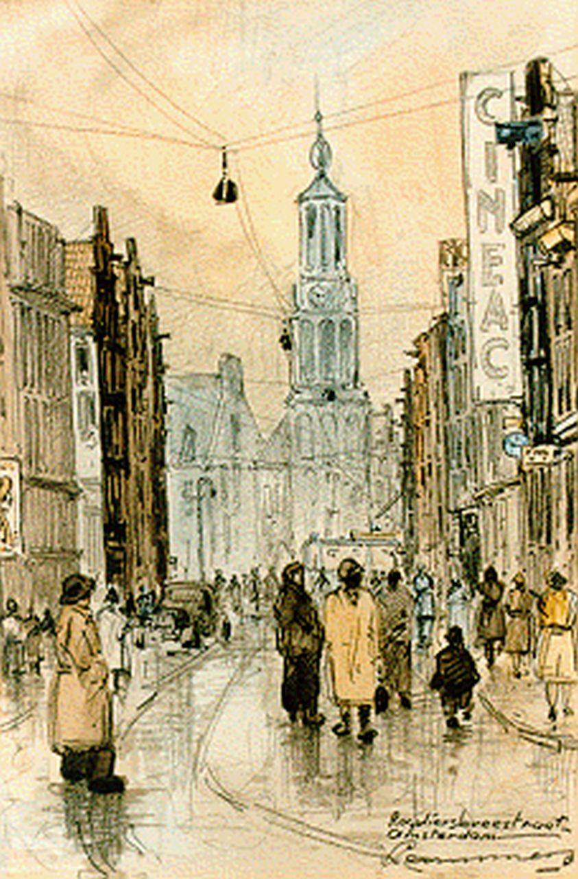 Lammers A.B.  | Antonius Bernardus Lammers, A view of the 'Reguliersbreestraat', Amsterdam, mixed media on paper 23.0 x 16.0 cm, signed l.r.