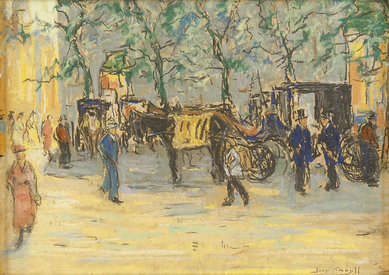 Kropff J.  | Johan 'Joop' Kropff, The Buitenhof in The Hague with carriages, pastel on board 25.8 x 36.0 cm, signed l.r.