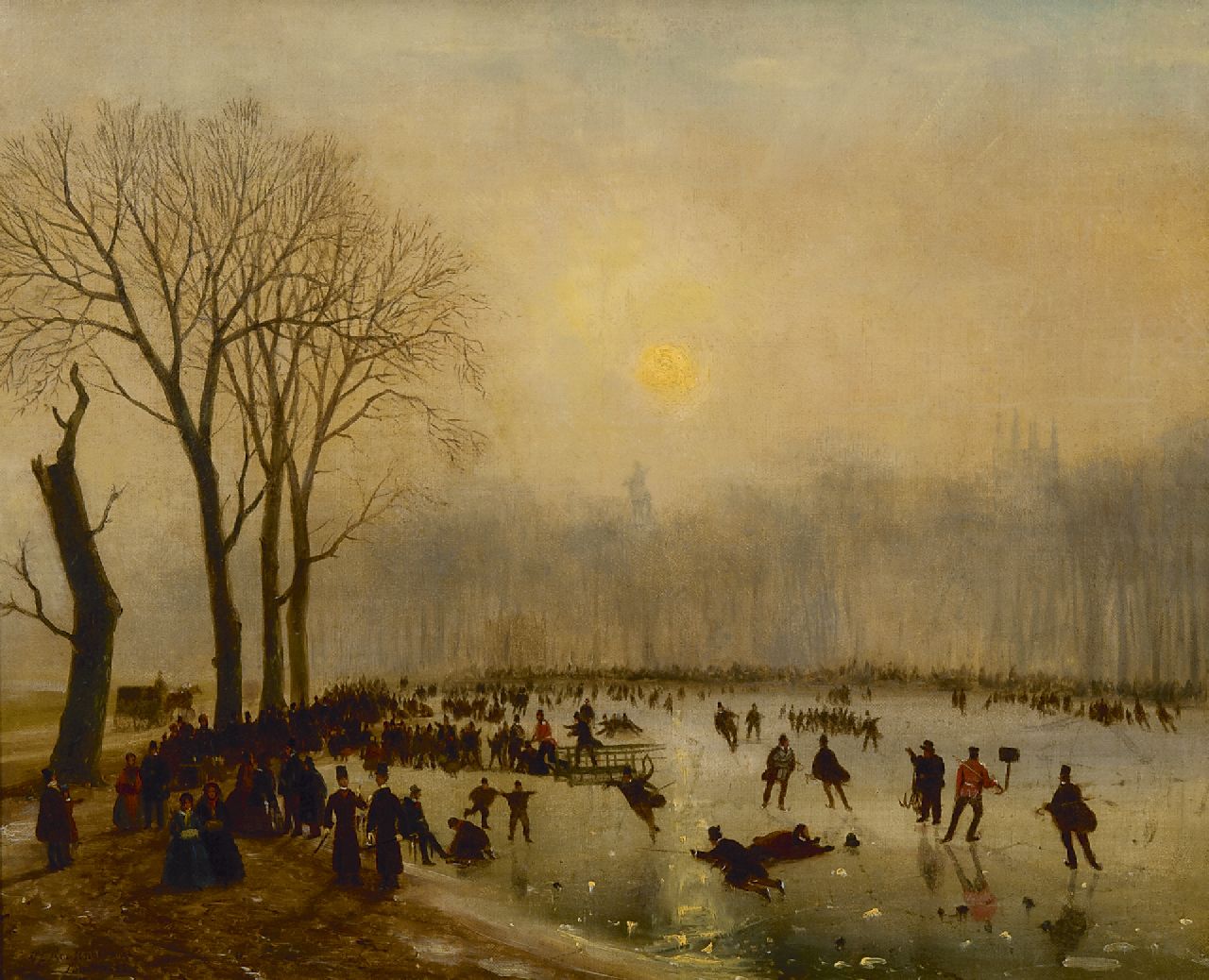 Roosenboom N.J.  | Nicolaas Johannes Roosenboom | Paintings offered for sale | Skating fun on The Serpentine, Hyde Park, oil on canvas 43.3 x 53.7 cm, signed l.l. and dated 'London' '55