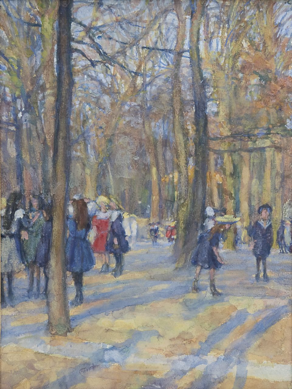 Büttner E.  | Erich Büttner, Children at the zoo, Berlin, watercolour on paper 34.0 x 25.5 cm, signed l.l., and with monogram on the reverse and dated '09