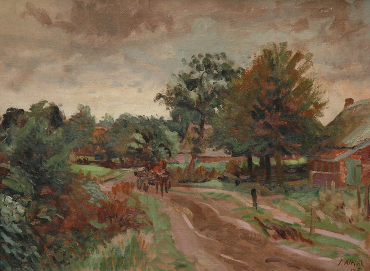 Altink J.  | Jan Altink, A country road, Groningen, oil on canvas 60.3 x 80.0 cm, signed l.r. and dated '43