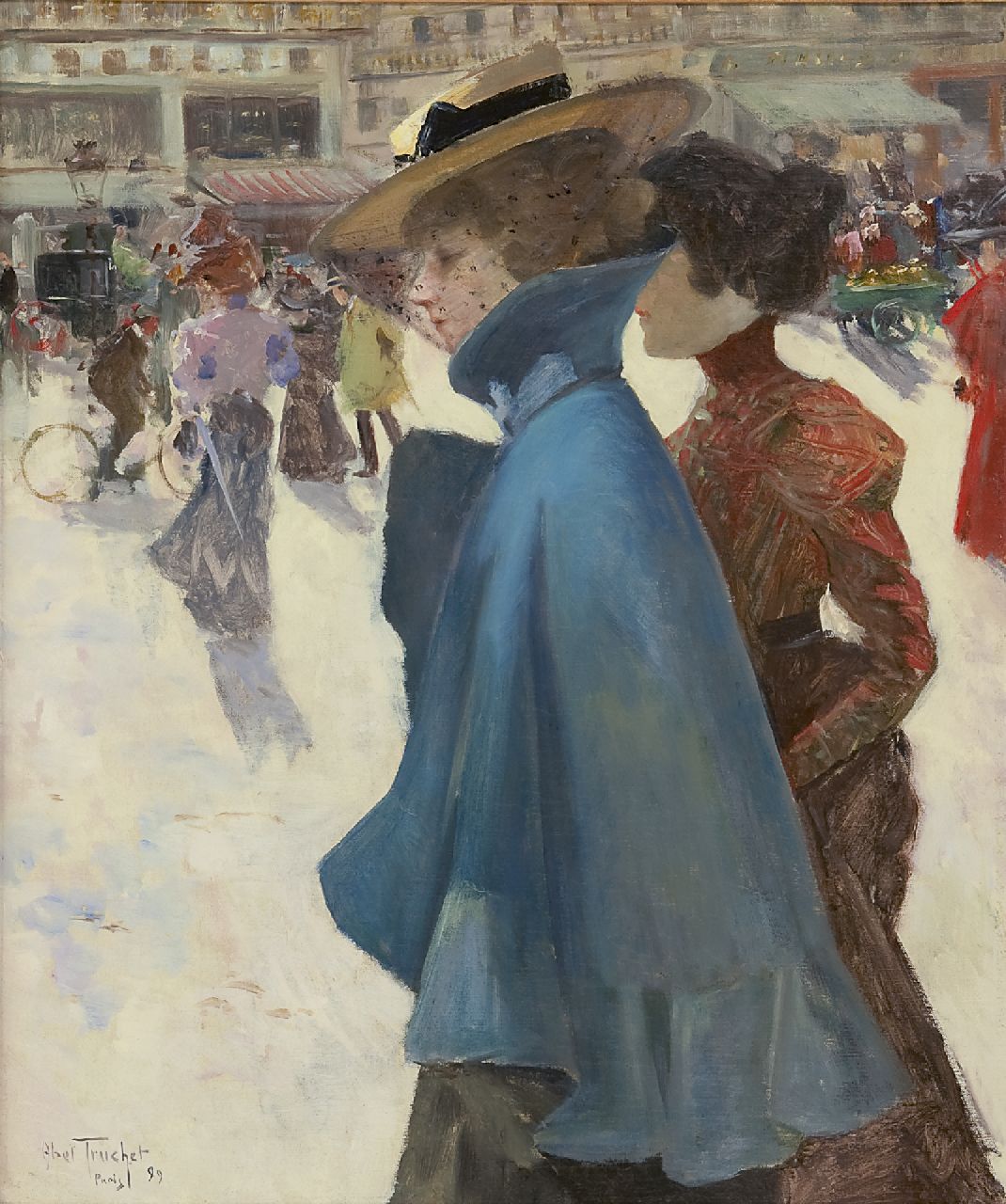 Abel-Truchet L.  | Louis Abel-Truchet, Elegant ladies strolling in Paris, oil on canvas 55.0 x 46.0 cm, signed l.l. and dated 'Paris' '99