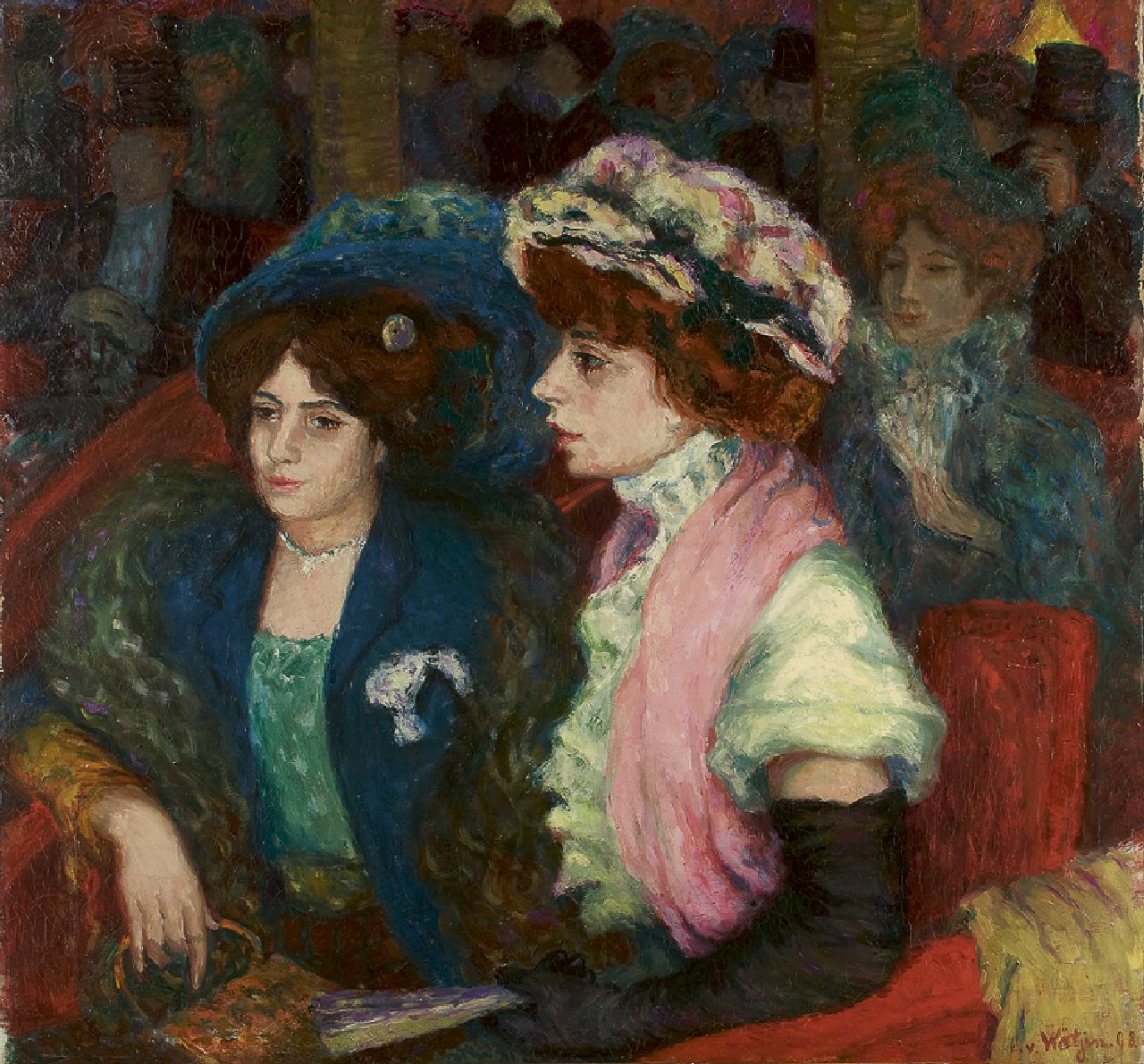 Waetjen O. von | Otto von Waetjen, In the theatre, oil on canvas 86.3 x 90.2 cm, signed l.r. and dated '08