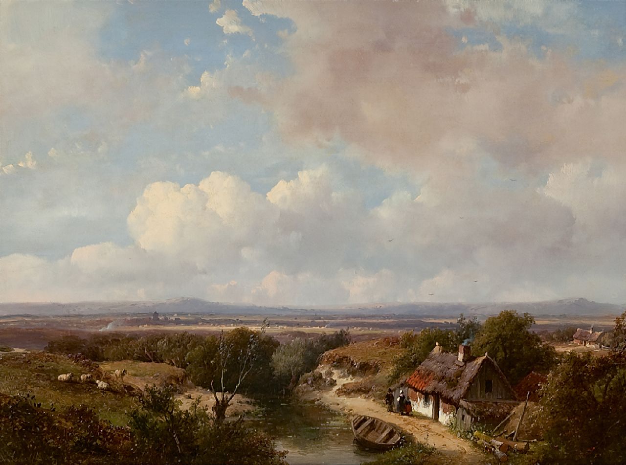 Schelfhout A.  | Andreas Schelfhout, A panoramic view of a summer landscape, oil on panel 28.1 x 39.0 cm, signed l.l. and dated '50