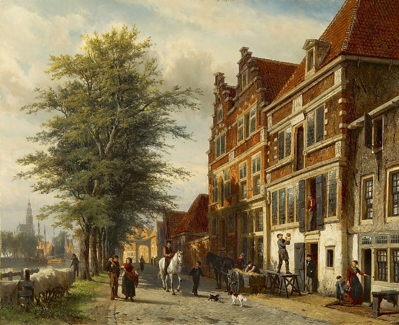 Springer C.  | Cornelis Springer, The Doelenkade in Hoorn, in summer, oil on panel 53.4 x 65.3 cm, signed l.r. in full and with monogram and dated 1875