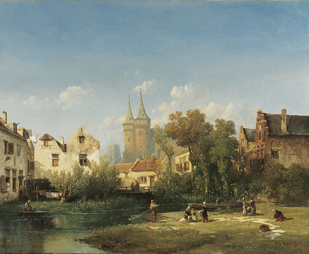 Verveer S.L.  | 'Salomon' Leonardus Verveer, A town view with the Oostpoort of Delft, oil on panel 38.6 x 47.5 cm, signed l.r. and painted '52