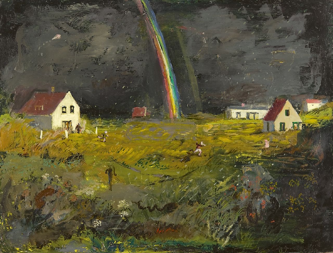 Kamerlingh Onnes H.H.  | 'Harm' Henrick Kamerlingh Onnes, A rainbow on the island Terschelling, oil on board 30.5 x 40.2 cm, signed l.m. with monogram and dated '62