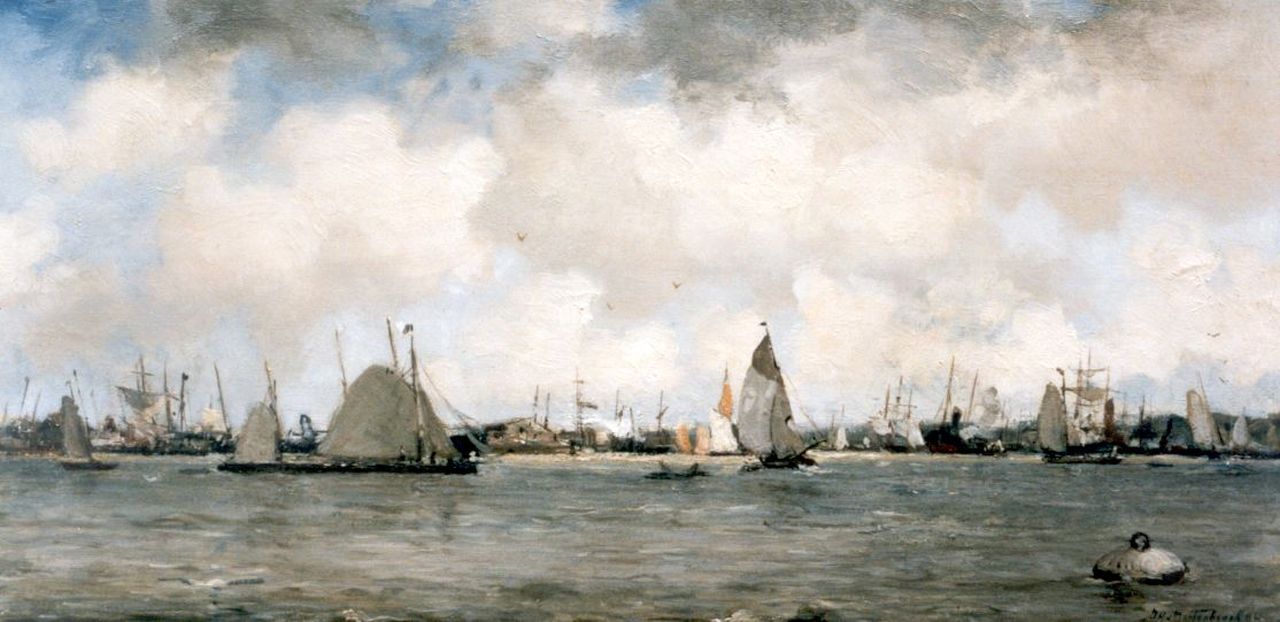 Mastenbroek J.H. van | Johan Hendrik van Mastenbroek, A harbour view, oil on panel 30.5 x 61.0 cm, signed l.r. and dated '94