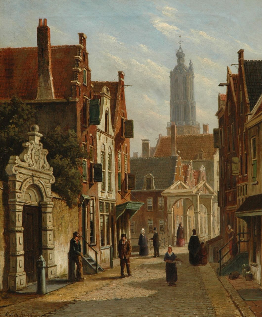 Jongh O.R. de | Oene Romkes de Jongh, A Dutch town view of  Amersfoort, oil on canvas 54.2 x 44.5 cm, signed l.l.