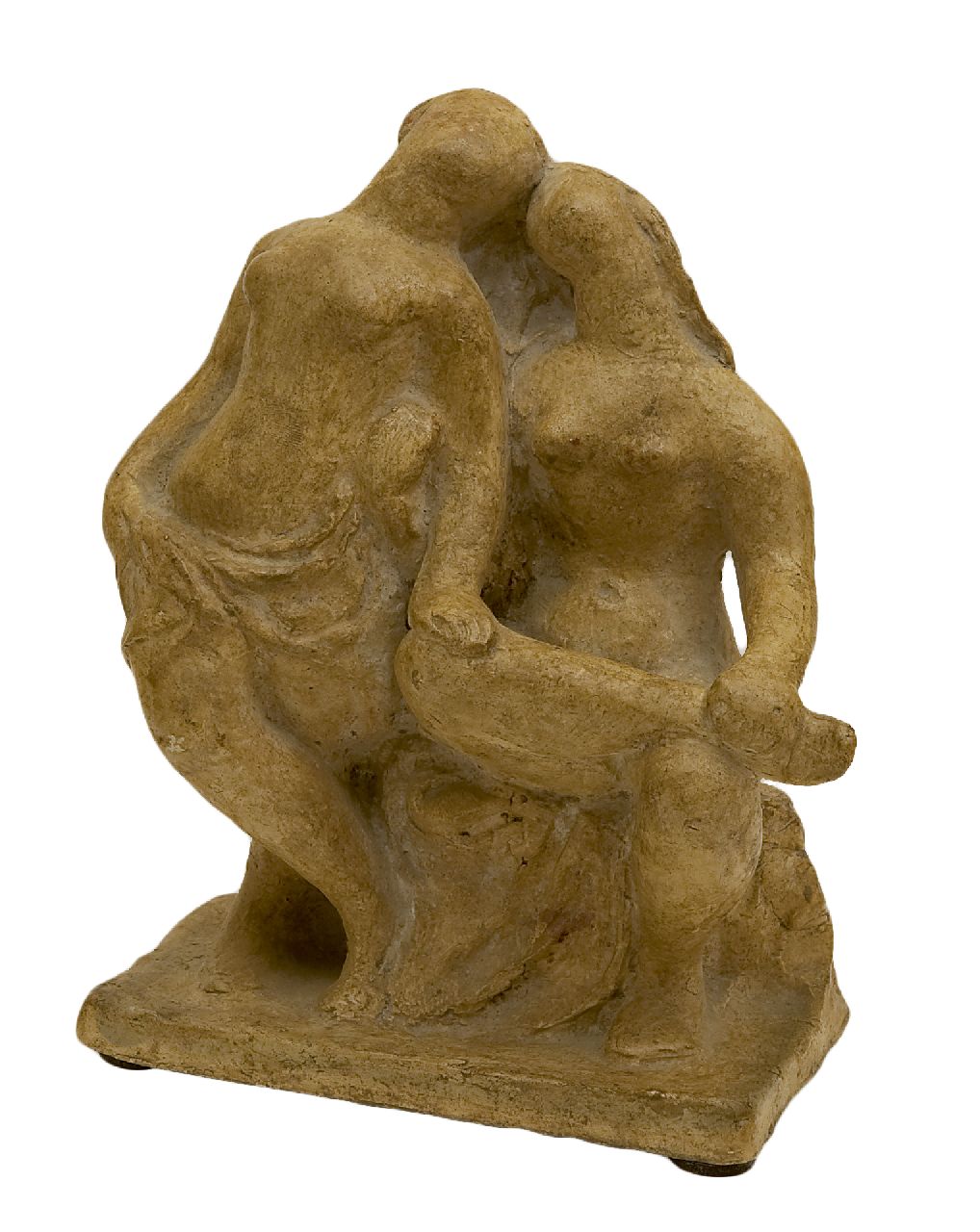Pallandt Ch.D. van | Charlotte Dorothée van Pallandt | Sculptures and objects offered for sale | The girlfriends, plaster with a patina 22.1 x 18.0 cm, signed on the backside of the base and executed 1941